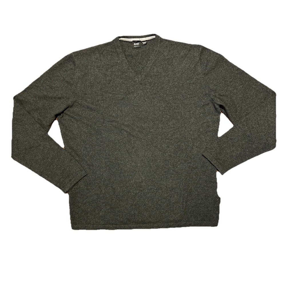 Hugo Boss 100% Cashmere Sweater XXL‎ Charcoal Gray VNeck Luxury Pullover